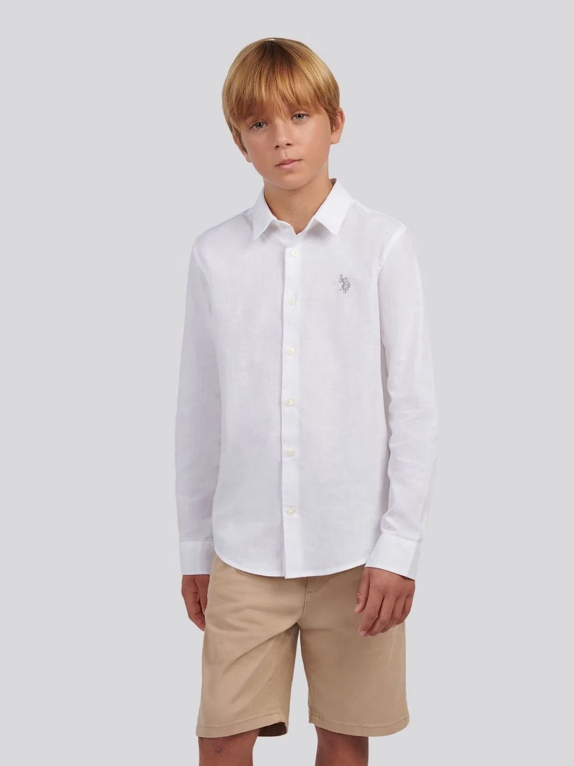 Рубашка из льняной смеси с длинным рукавом U.S. Polo Assn., белый