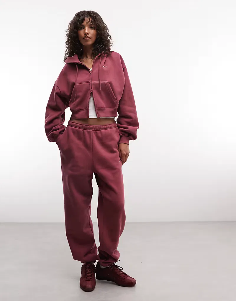 Укороченная толстовка Nike Studio Fleece средней плотности на молнии, розовый — фото 2