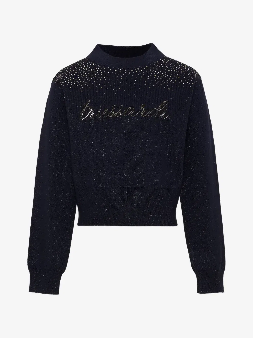 Джемпер с логотипом, отделанный кристаллами Trussardi Junior, синий