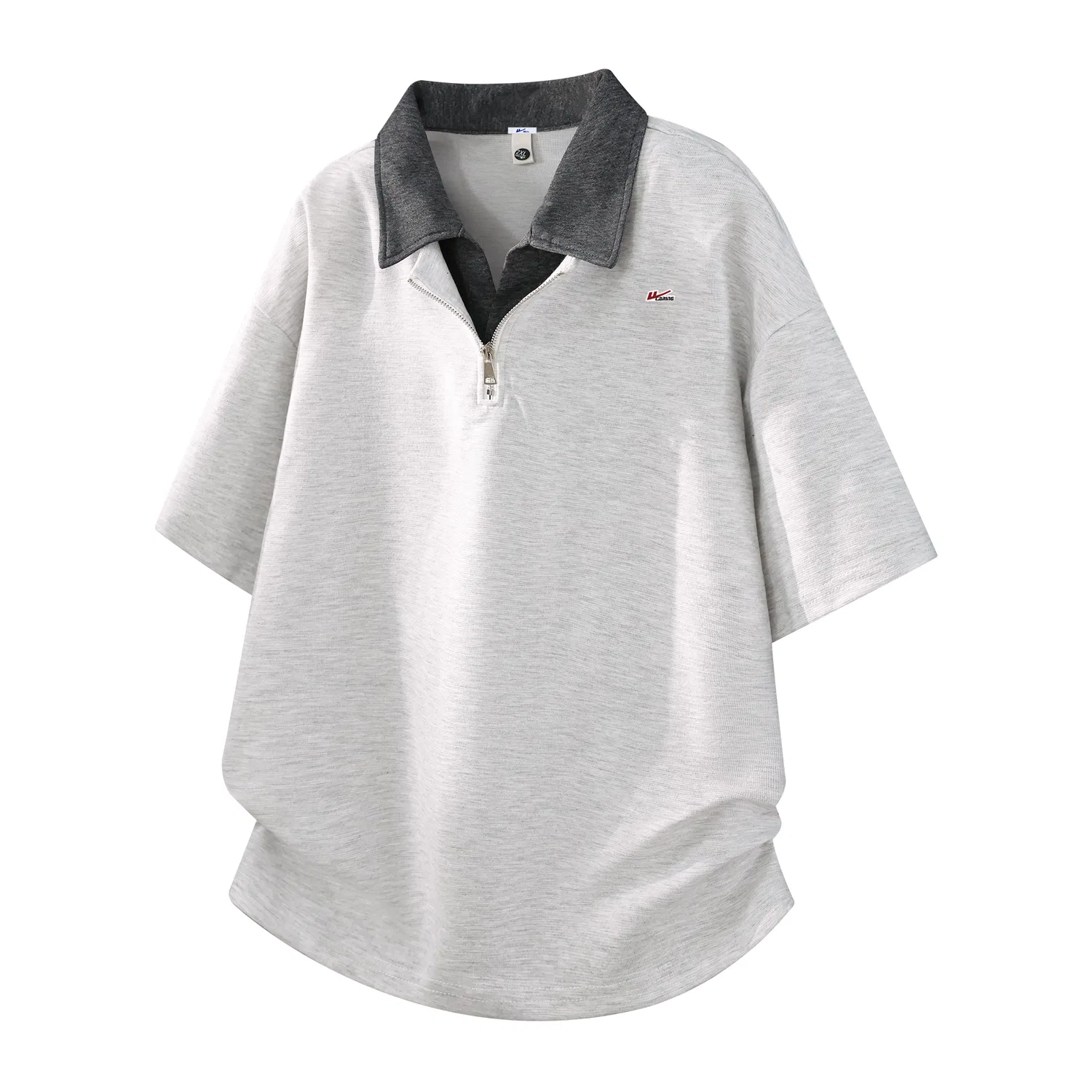 Детское поло с воротником и нашивкой, Polo Shirts Unisex Lapel Thin Mock Two Piece, WARRIOR, White Gray