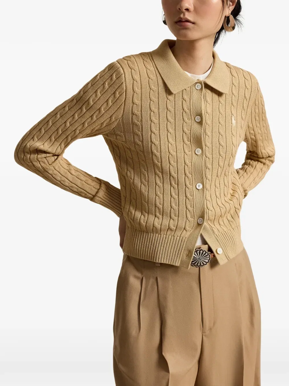 Кардиган Pony фактурной вязки Polo Ralph Lauren, бежевый — фото 3