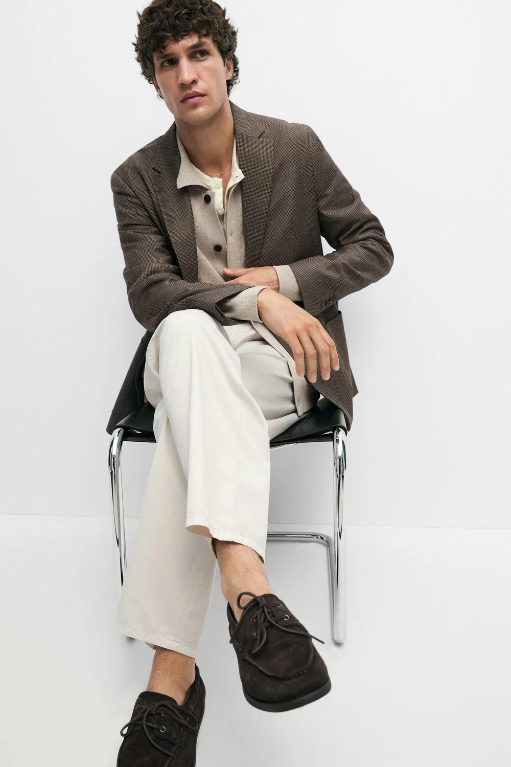 Блейзер Massimo Dutti, с декоративными карманами, коричневый — фото 4