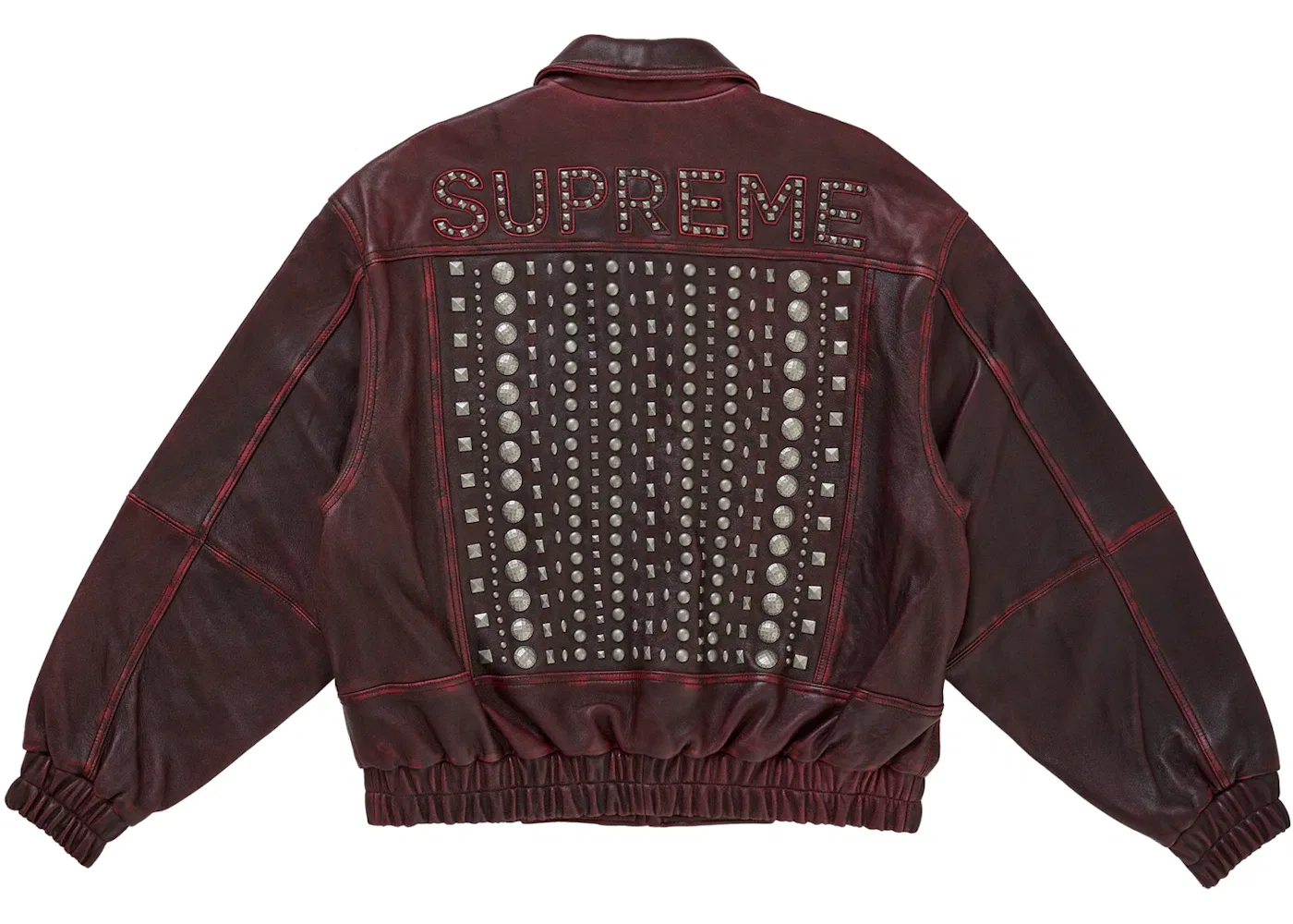 Мужская куртка с принтом Supreme Multi Studded Leather Jacket, Burgundy — фото 3
