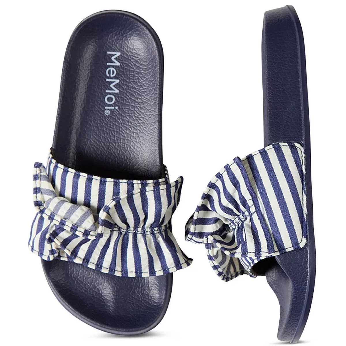 Детские сандалии-слайды с рюшами и полосками Ruffle Stripe MENS FOOTWEAR/SHOECARE, Blue — фото 4