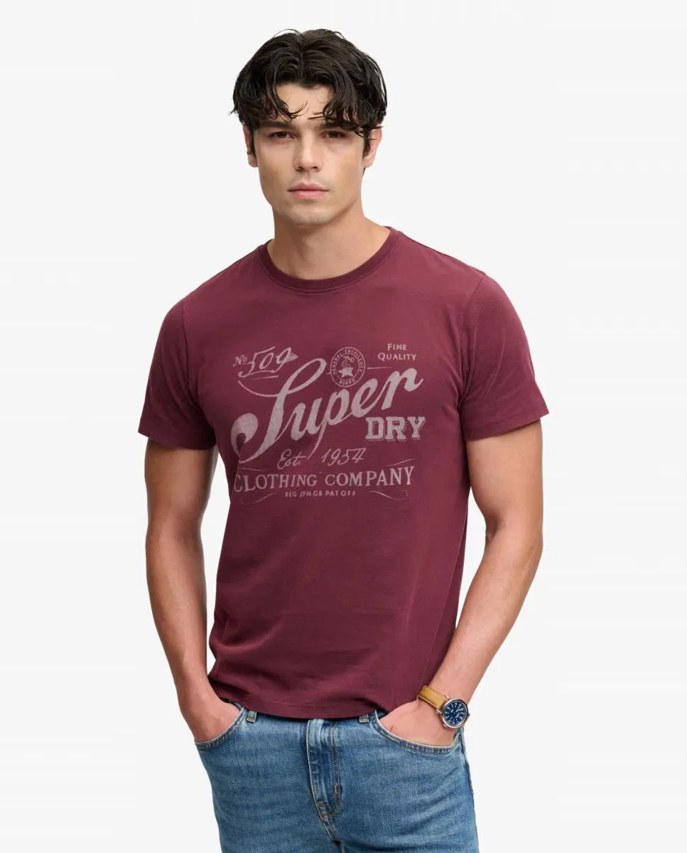 Мужская футболка с принтом, Vintage Workwear, Superdry, бордовый
