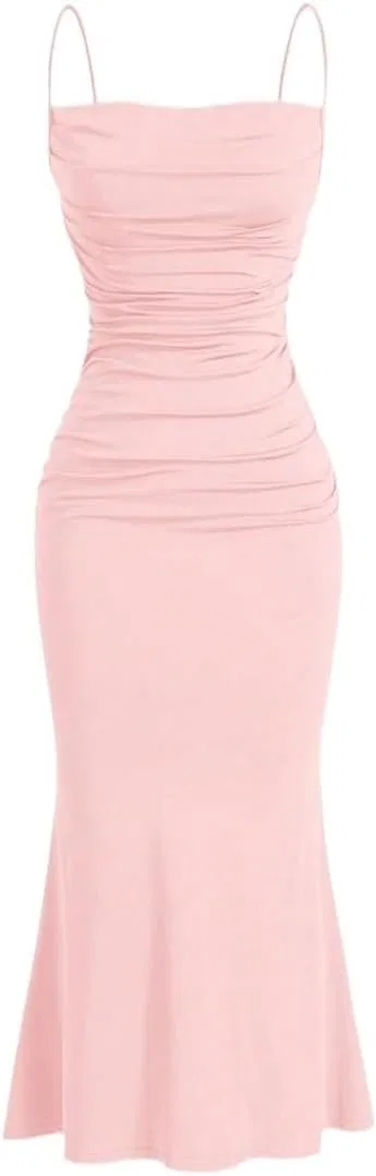 Женское элегантное платье-комбинация на бретелях макси Coral Pink