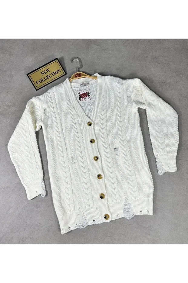Детский кардиган для девочек с длинным рукавом Minimoda Kids, Ecru — фото 4
