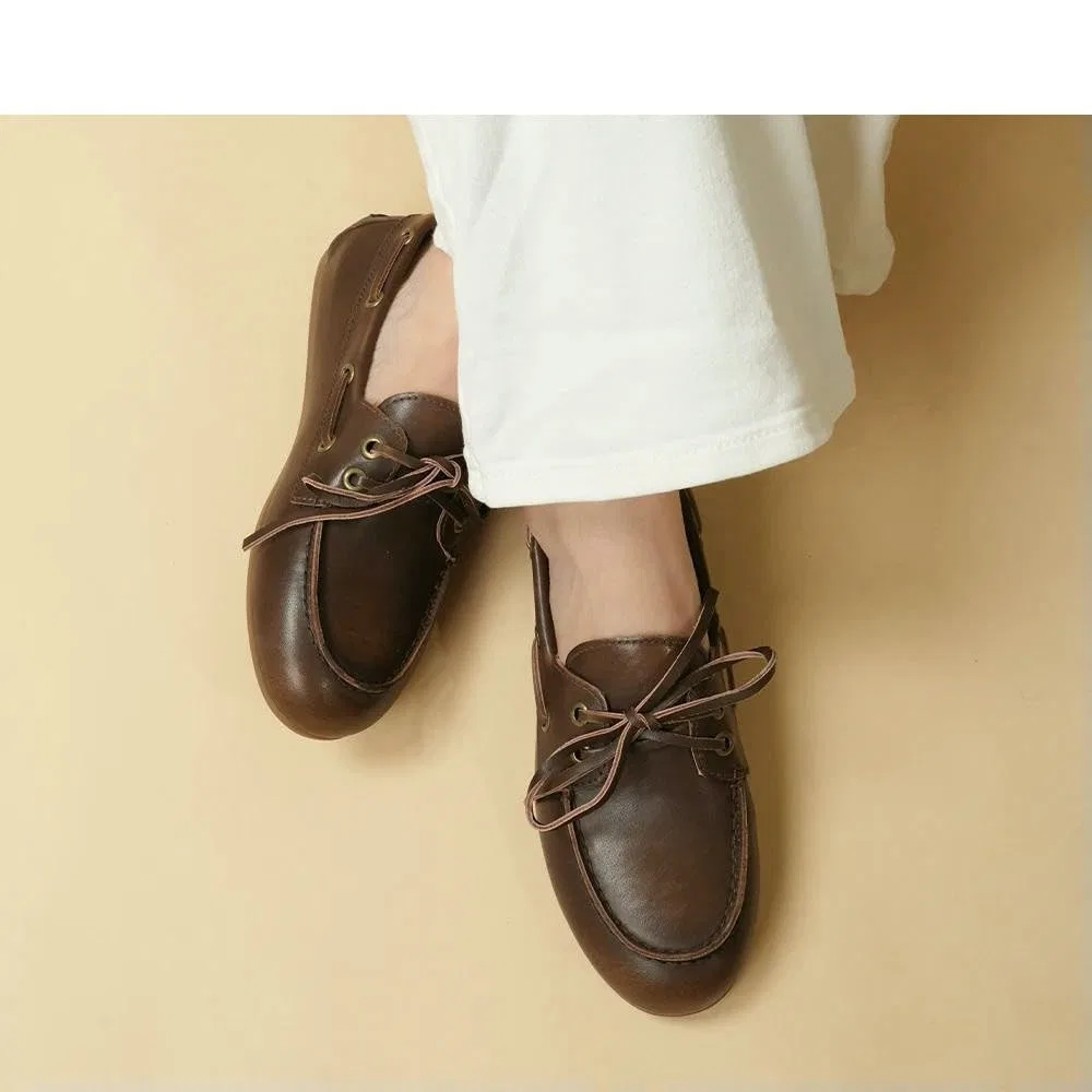 Детские кожаные лоферы для девочек Classic Style Boat Shoes, Beige — фото 2
