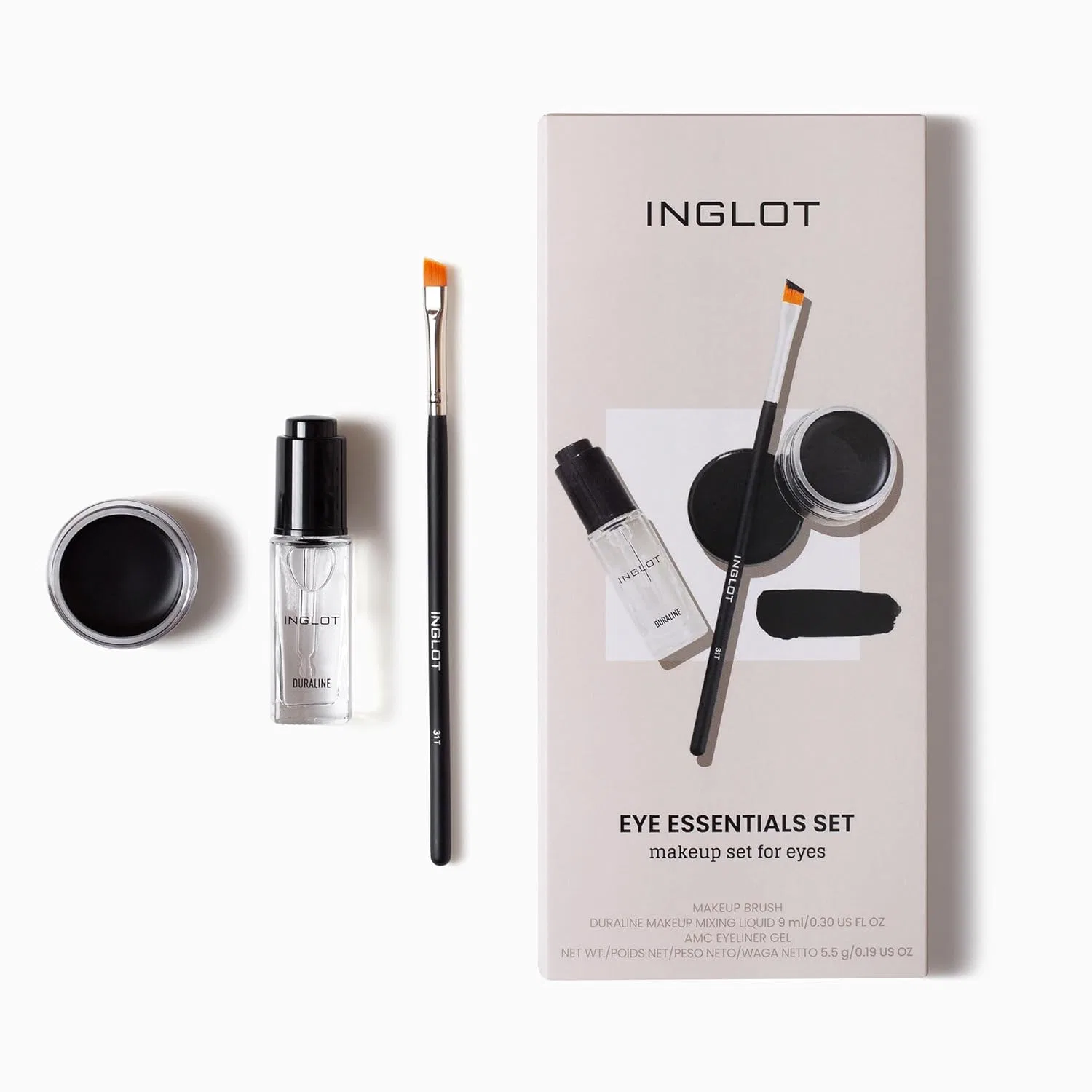 Набор для макияжа глаз с подводкой и кистью, Inglot, Duraline + AMC Gel Eyeliner 77 + Brush 31T, 14.5 г, 77 Black — фото 3