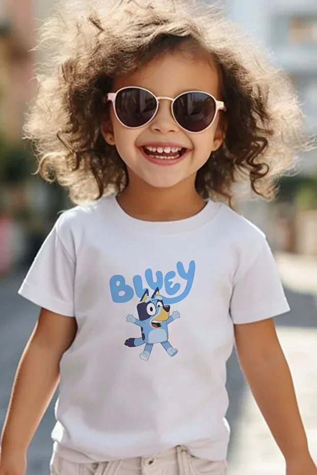 Детская футболка с принтом Bluey Pattern Printed Children's Black And White Tshirt Store, Белая