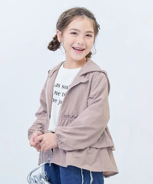 Детская куртка из нейлона с воланами, с капюшоном, devirock, Pink Beige
