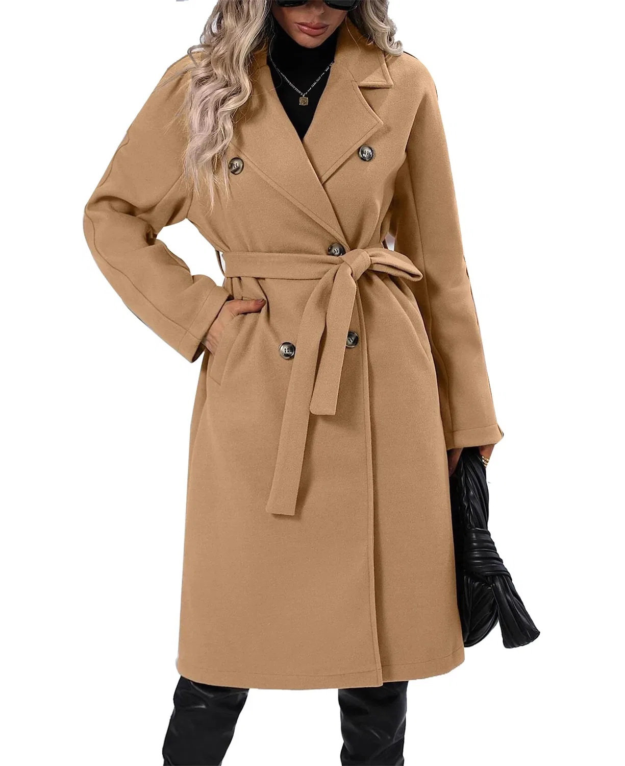 Женское пальто с двубортной застежкой и поясом, модель Elegant Casual Winter Warm Coat, Dark Khaki