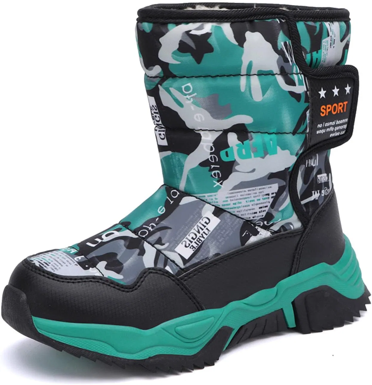 Детские зимние ботинки для девочек и мальчиков с теплой подкладкой FLIOZY, Black/Green