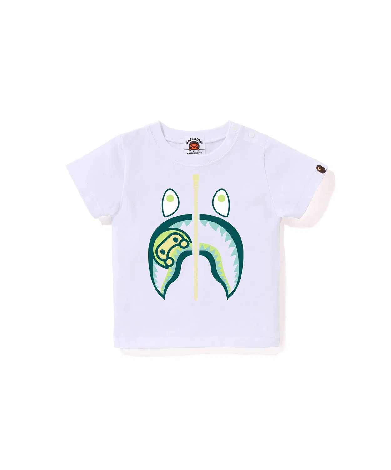 Детская футболка с коротким рукавом с принтом COLORS MILO SHARK A BATHING APE, Белый/Зеленый