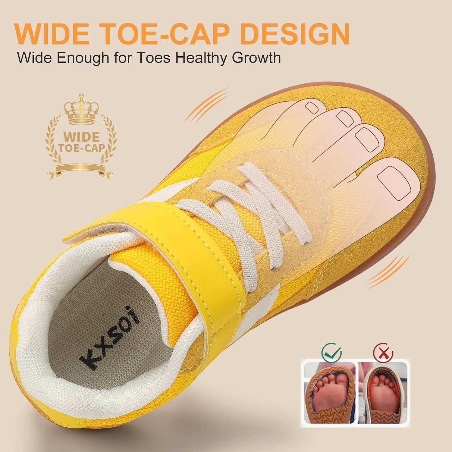 Детские кроссовки для девочек и мальчиков с нулевым перепадом Kxsoi, Yellow — фото 4