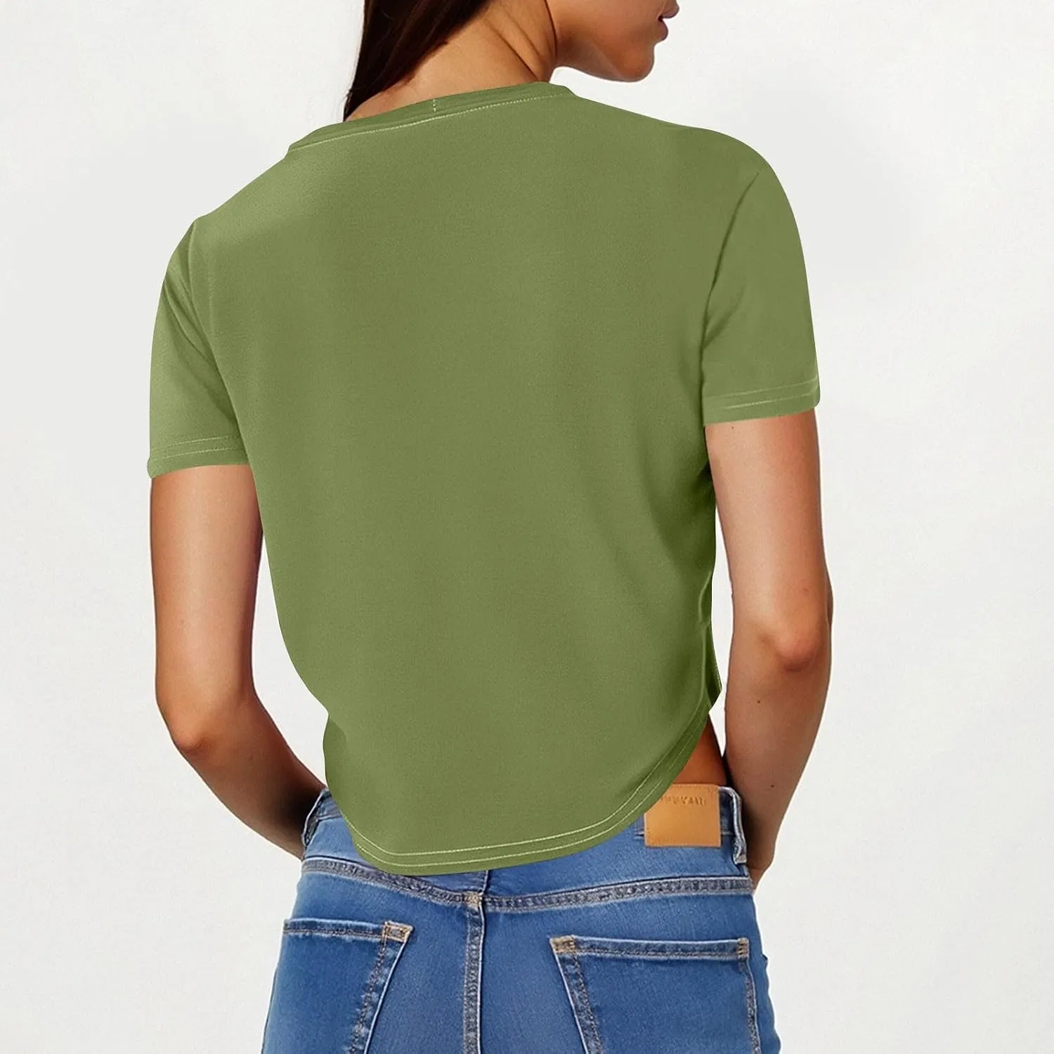 Женская футболка с коротким рукавом из мягкого трикотажа, Army Green — фото 3