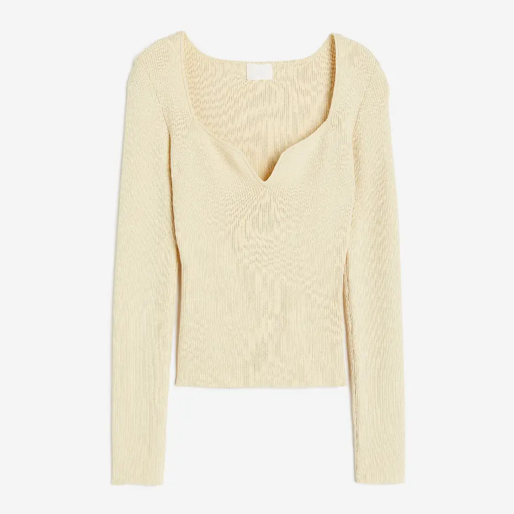 

Топ H&M Rib-knit Sweetheart-neckline, светло-желтый