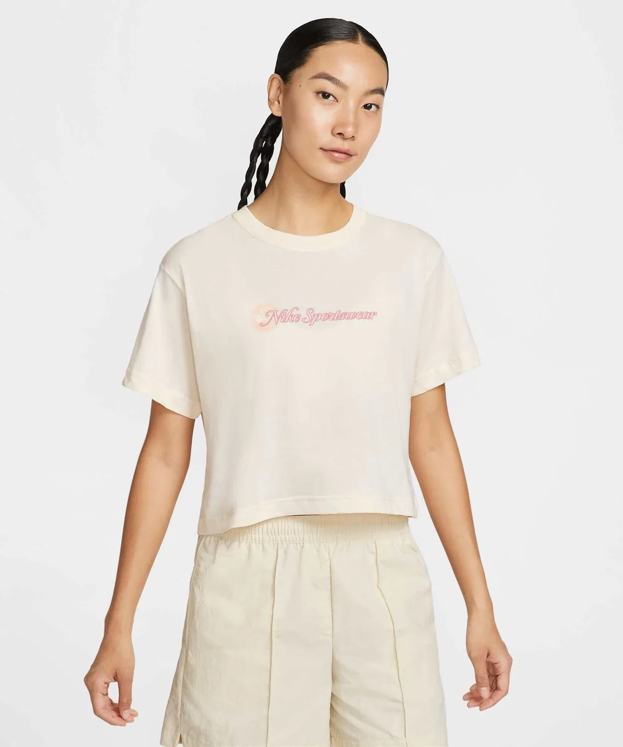 Женская футболка с коротким рукавом, укороченная, хлопковая, Nike Sportswear Club NIKE, Pale Ivory
