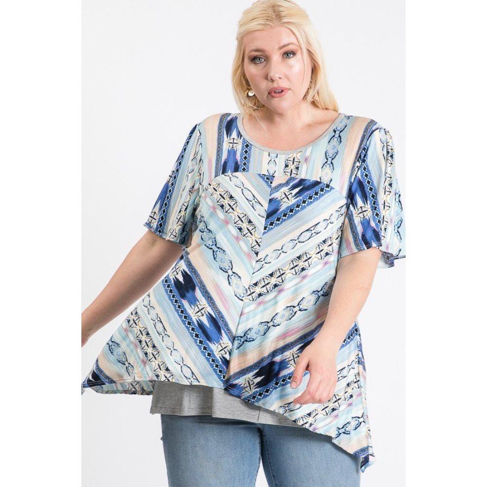 

Многослойный топ с короткими рукавами и ацтекским узором FASHNZFAB, цвет denim
