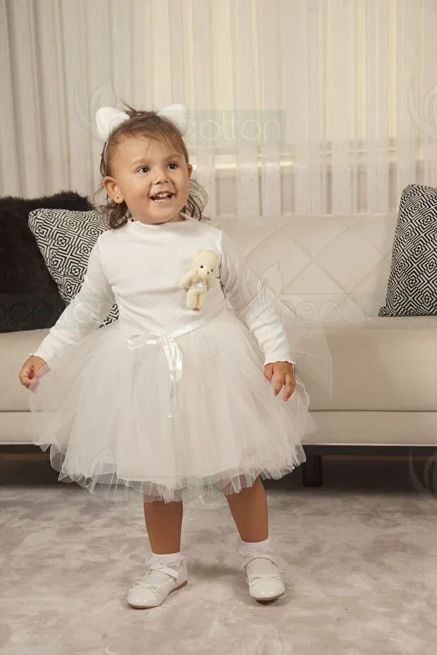 Детское платье для девочек с принтом Toy Teddy Bear Neocotton, White — фото 3