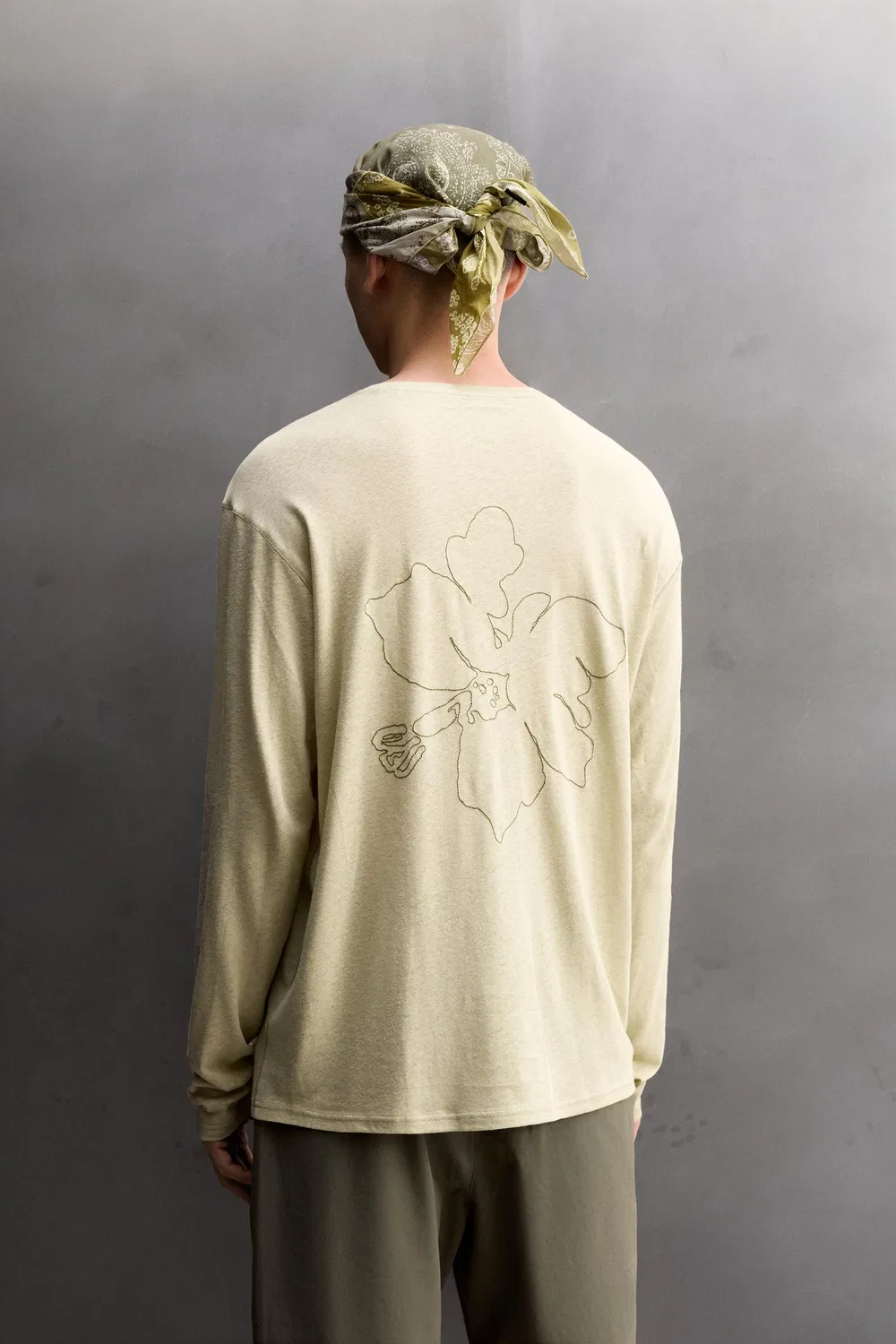 Легкая хлопково-льняная футболка ZARA, washed green — фото 3