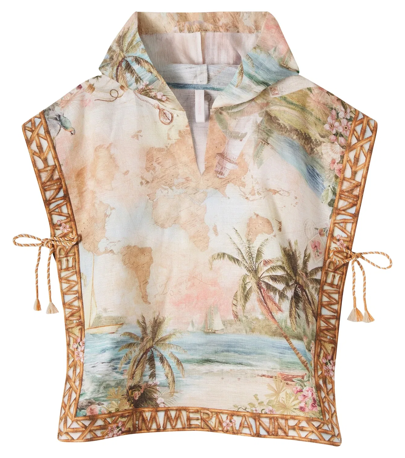 Пончо хлопковое Zimmermann Kids, бежевый