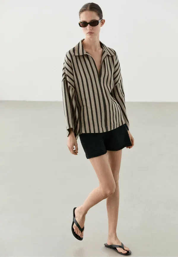 Блуза полосатая Shirt Massimo Dutti, sand, песочный
