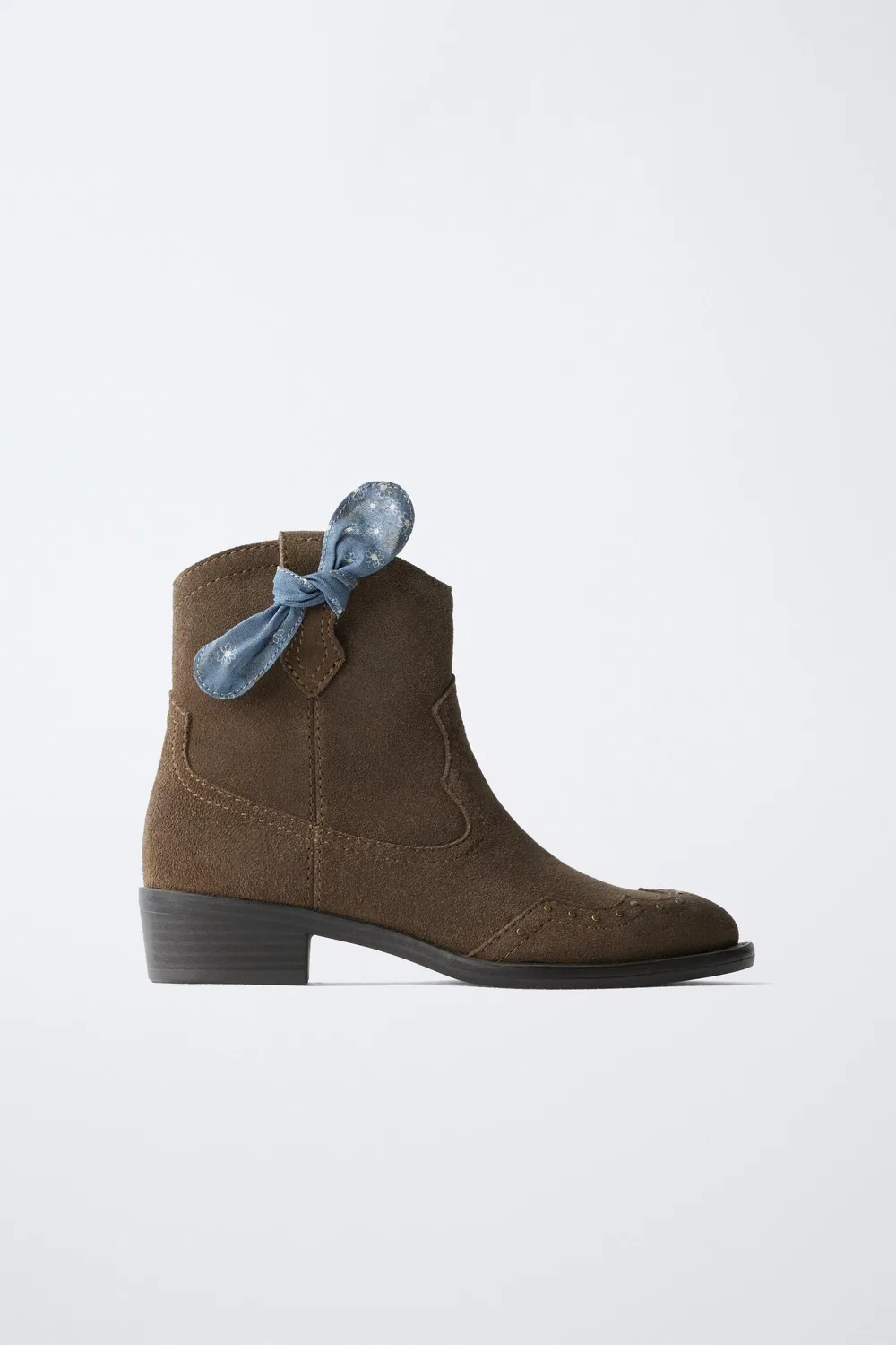 Кожаные сапоги-банданы с заклепками на щиколотке ZARA, Brown