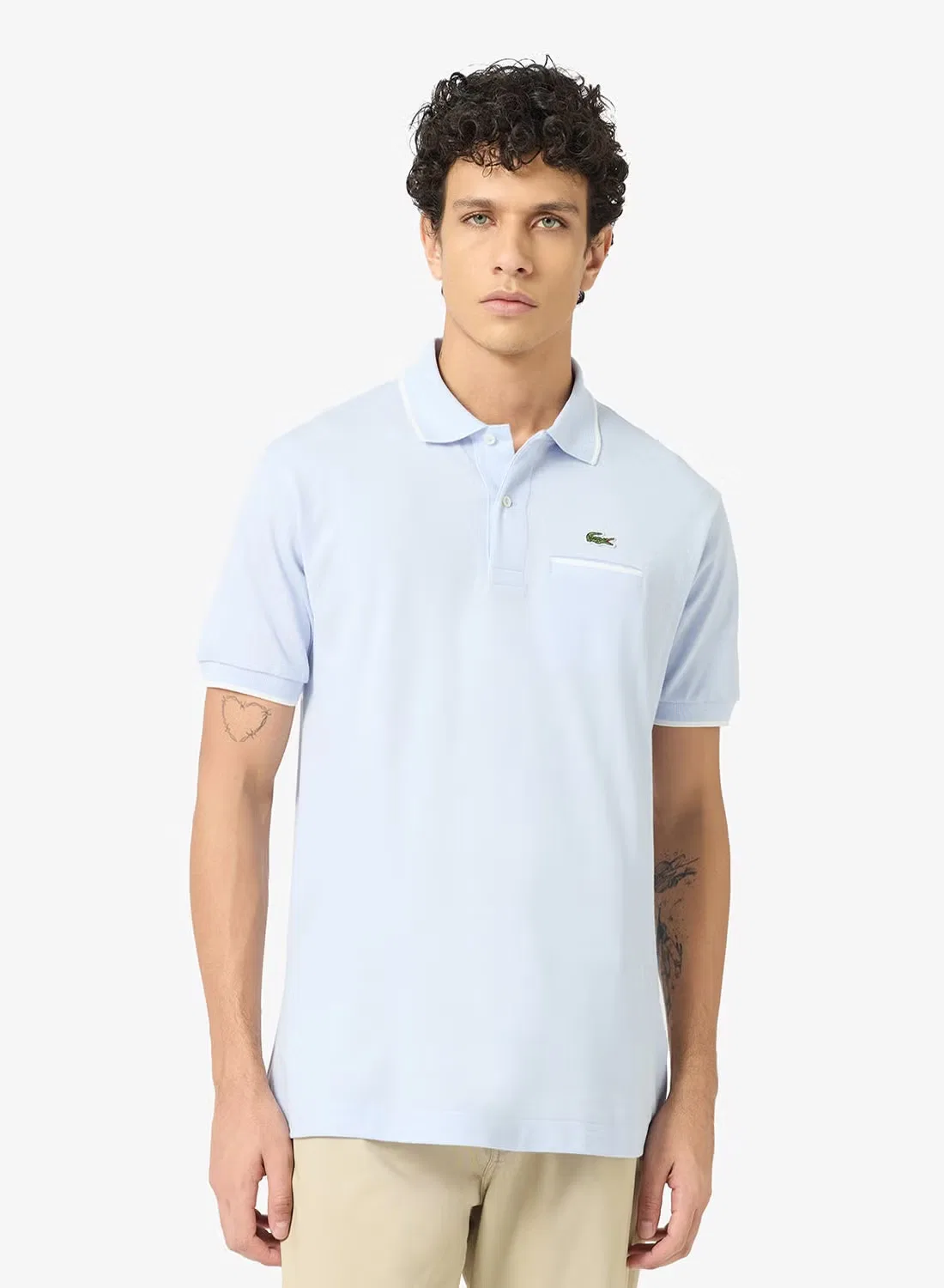 Поло классического кроя с карманом Lacoste, синий