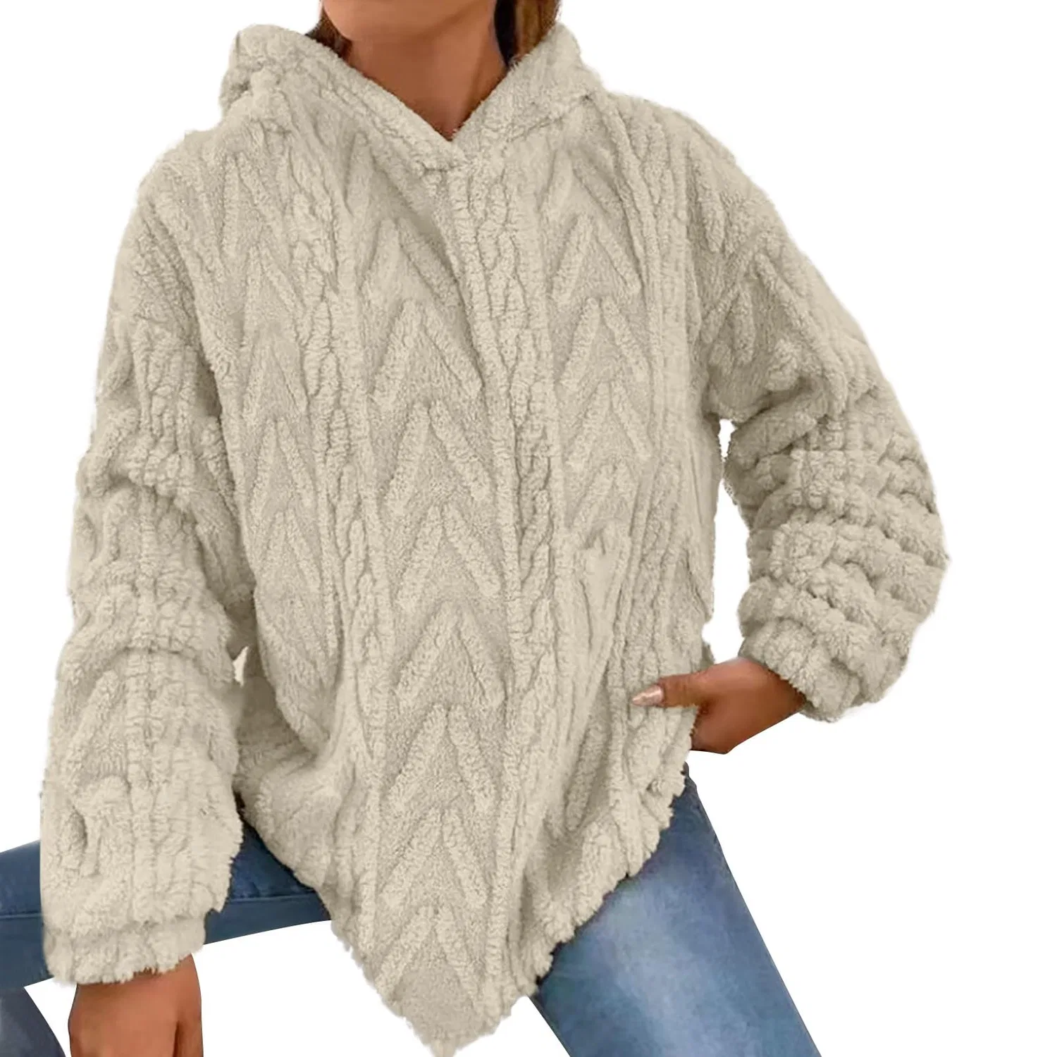 Женское зимнее пальто с капюшоном из флиса, Beige