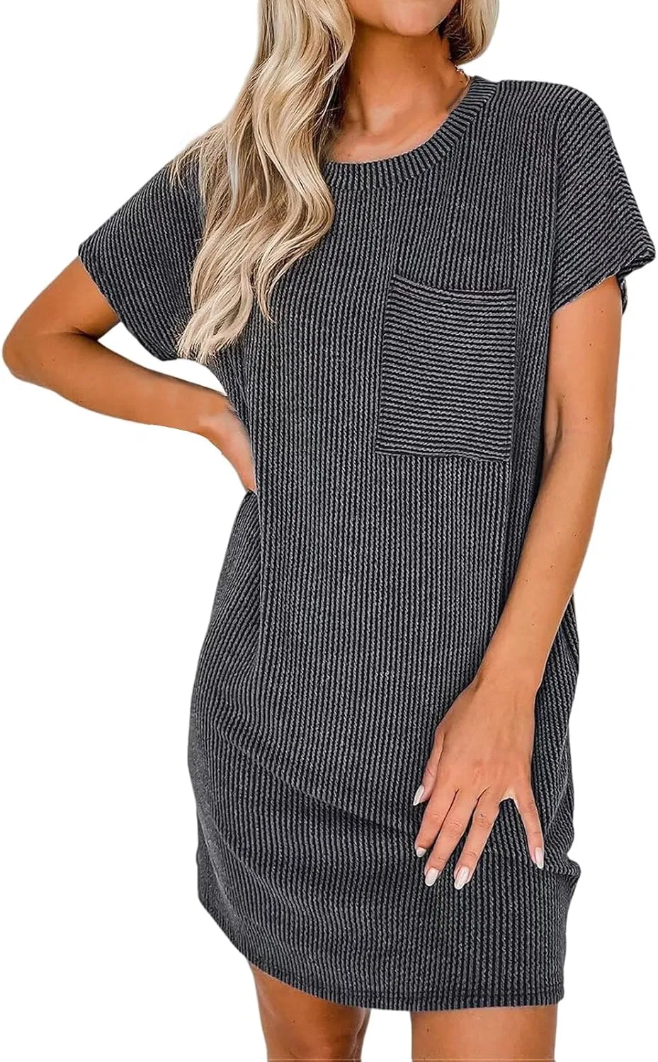 Женское летнее мини-платье A-силуэта с коротким рукавом, Grey