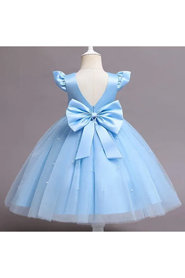 Детское платье для девочек с бантом Nsmlife, Babe Blue — фото 4