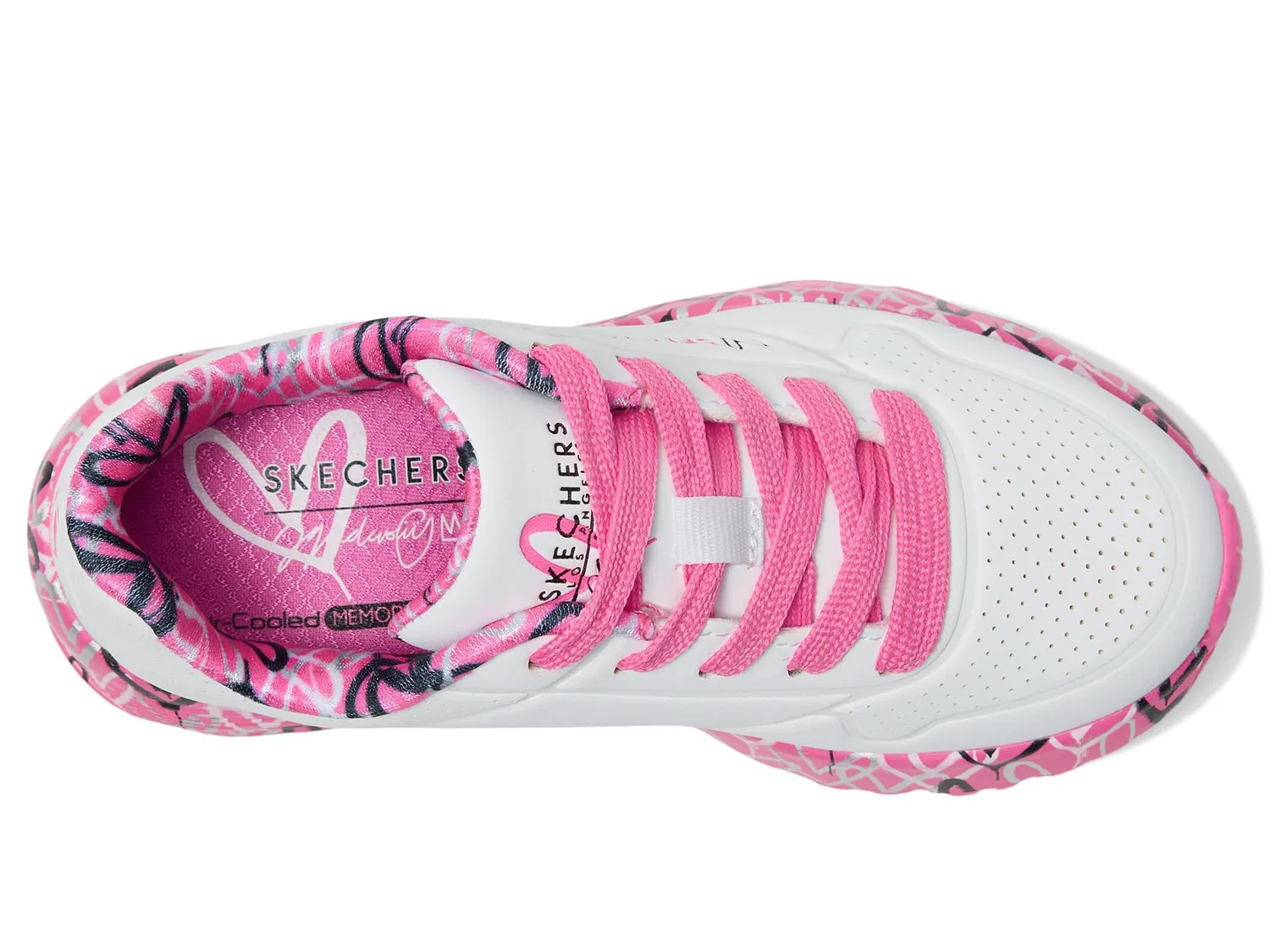 Детские кроссовки для девочек с принтом Uno Lite - Lovely Luv Skechers, White Pink Silver Black — фото 2