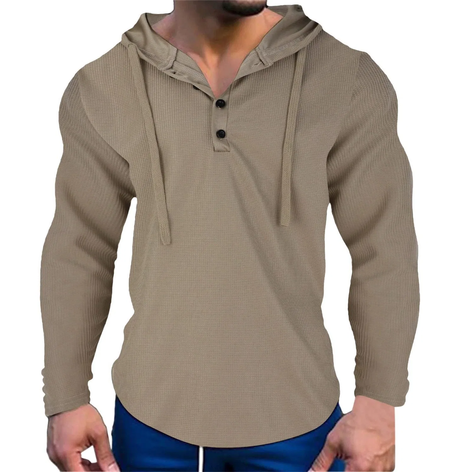 Мужской худи с принтом Honeycomb Drawstring Pullover Button Muscle Fit Long Sleeve, Dark Khaki