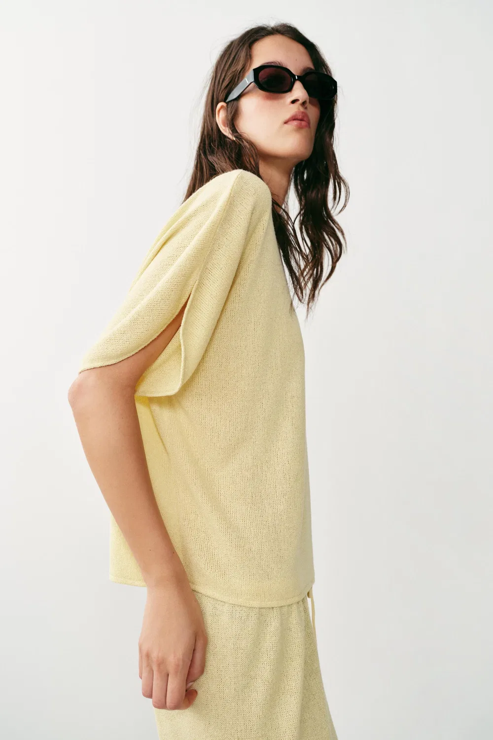 РУБАШКА С РУКАВАМИ-НАКИДКОЙ В СТИЛЕ РУСТИК ZARA, Light Yellow — фото 3