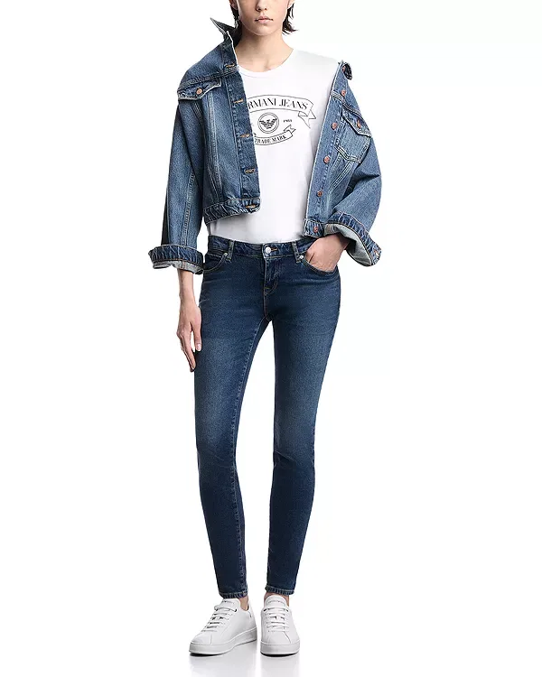 Женские джинсы скинни с заниженной талией Emporio Armani, Dark Blue Denim — фото 2