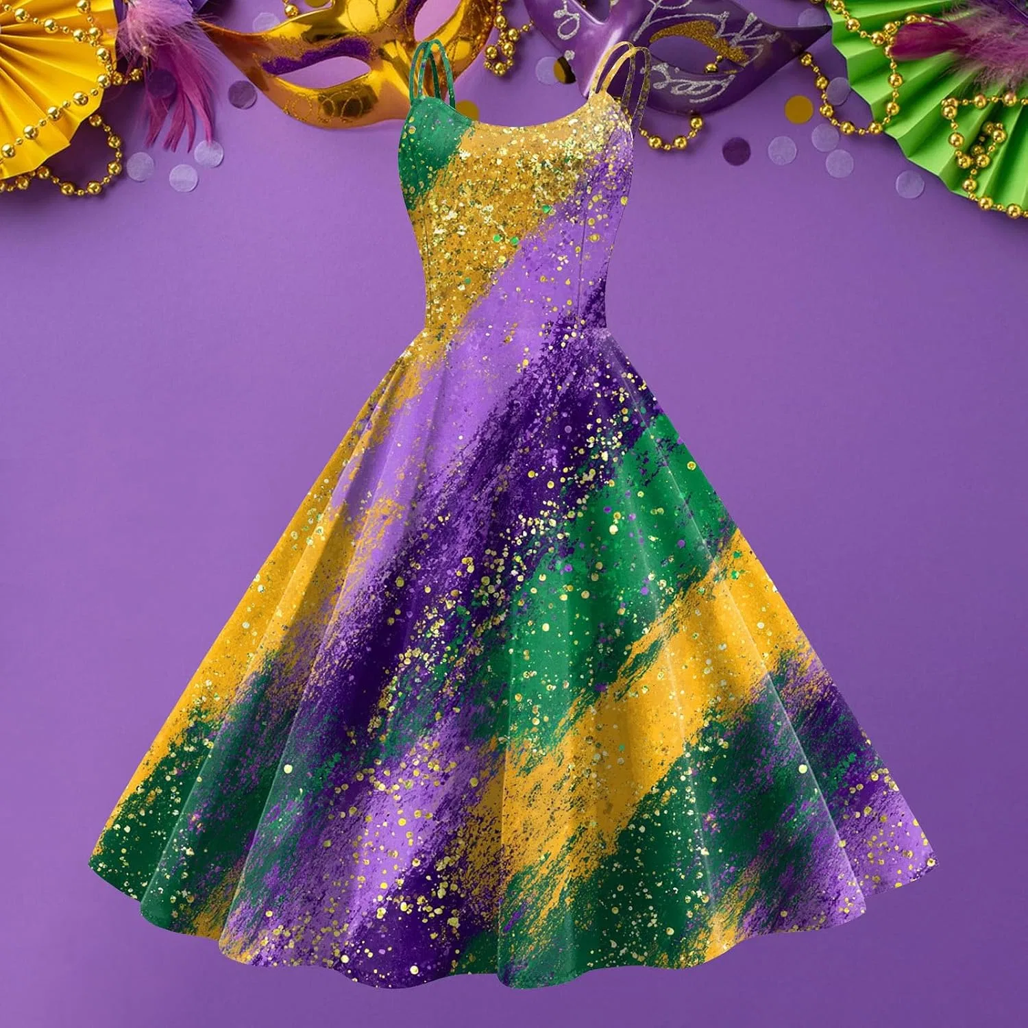 Женское платье-трапеция с длинным рукавом, с принтом, Carnival Dresses, фиолетовый — фото 3