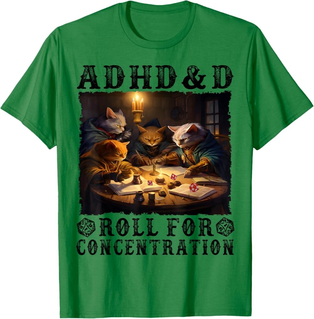

Мужская футболка Funny Tees Gamer RPG Apparel Cats RPG Gamer Roll For Concentration, темно-зеленый