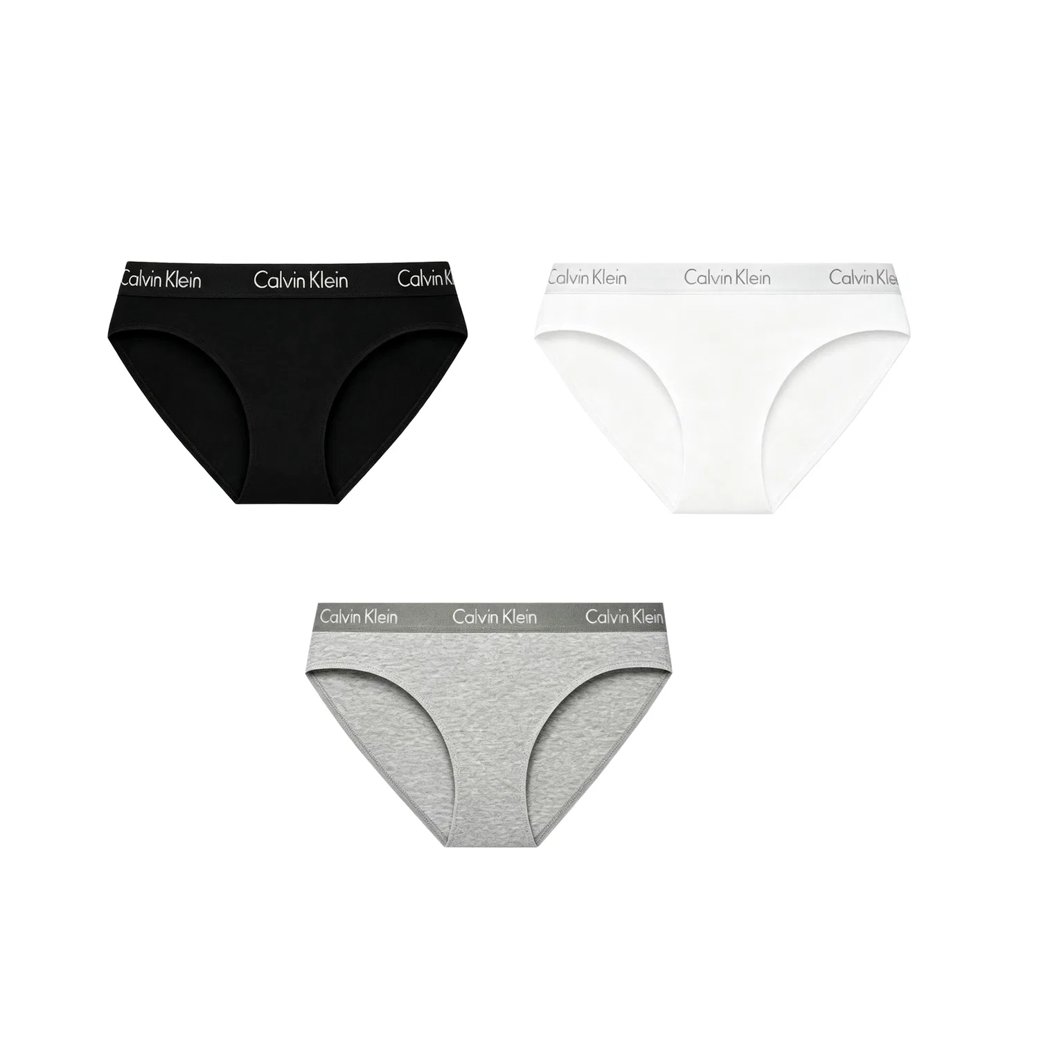 Женские трусы-слипы с принтом Calvin Klein, комплект 3 шт, Черный/Белый/Серый — фото 4