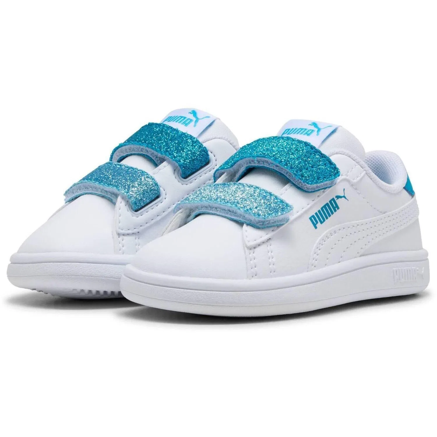 Детские кроссовки с блестками Puma Smash 3.0 L Glitter Velcro V Inf Pu, Weiß — фото 3