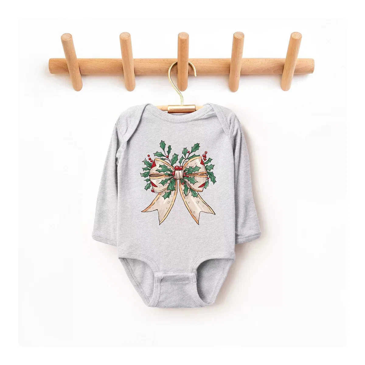 Детский боди с длинным рукавом Holly Leaves Coquette The Juniper Shop, Heather Grey