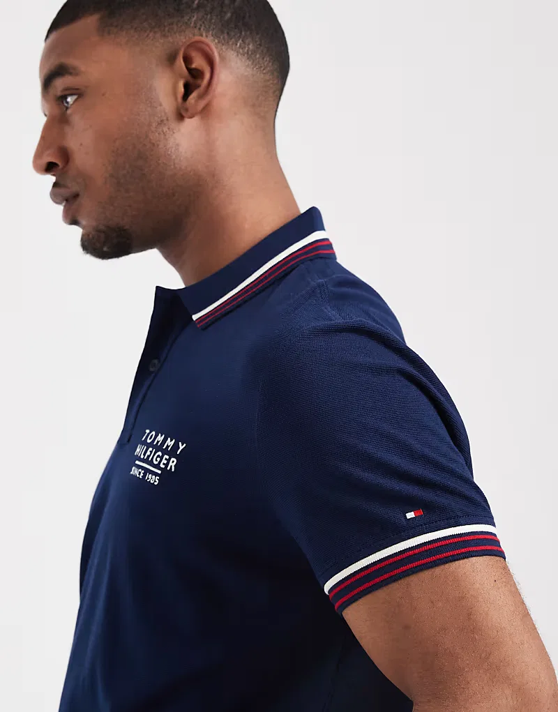 Поло-рубашка Tommy Hilfiger с отворотом и манжетами, темно-синий — фото 2