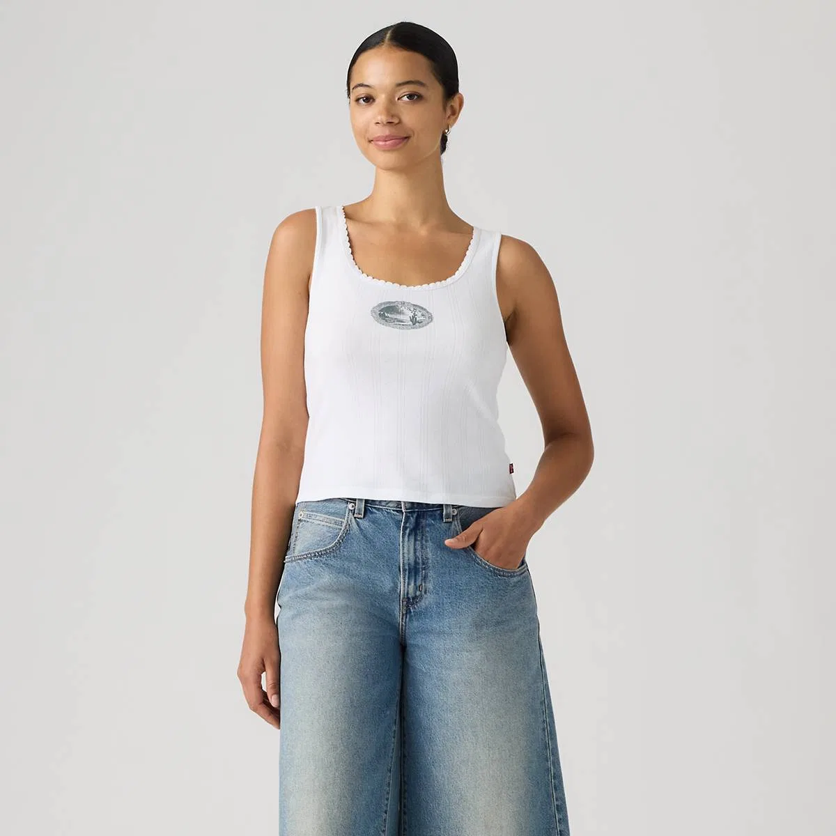 Графический ажурный топ Levi's, Tank Framed Desert Bright White - White — фото 3