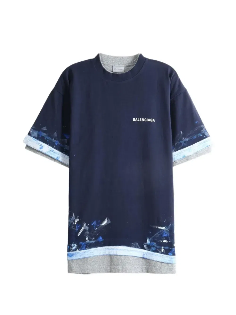 Многослойная футболка с брызгами краски BALENCIAGA, синий