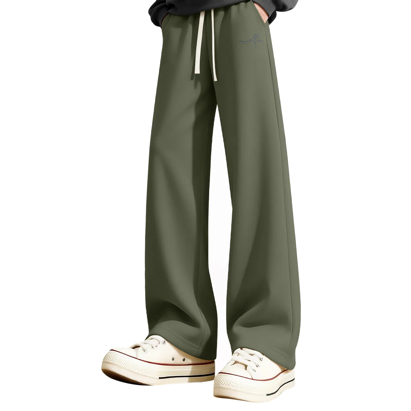 Детские брюки свободного прямого кроя Flower Language Seamed Pants Logo MINISO, Gray Green