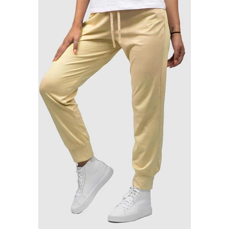 Спортивные штаны с эластичным поясом и манжетами, модель Sportswear Essential Standart Fit Jrsy Pants, Nike, Лососевый — фото 3