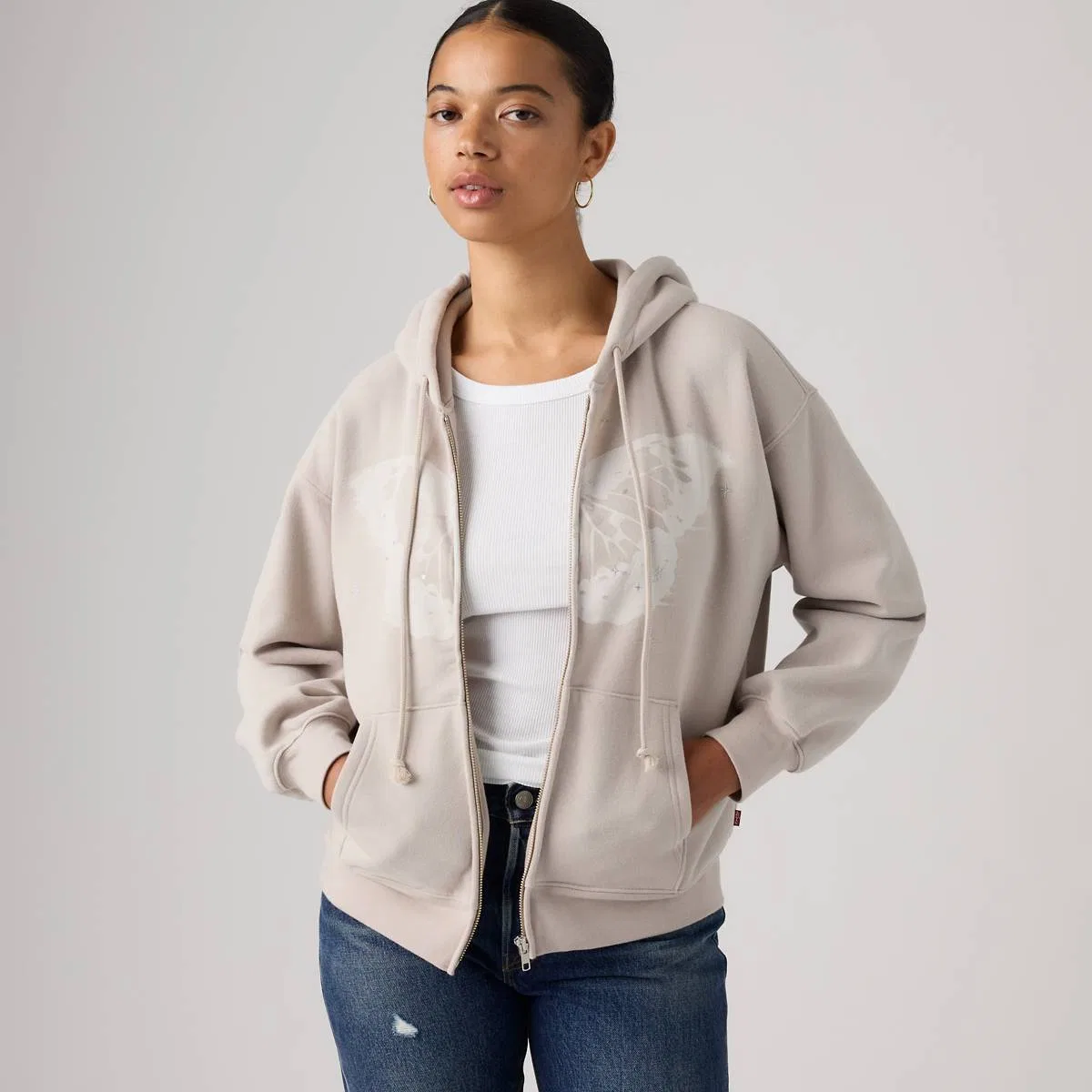 Повседневная толстовка на молнии Levi's, Hoodie Dreamy Butterfly Chateau Gray - White