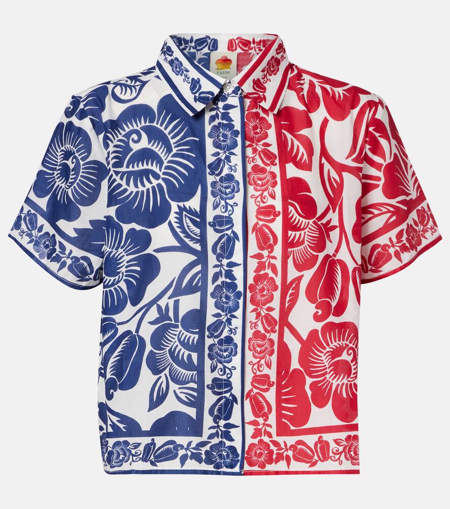 

Хлопковая рубашка с кешью и птицами Farm Rio, Cashew and Birds Red and Blue