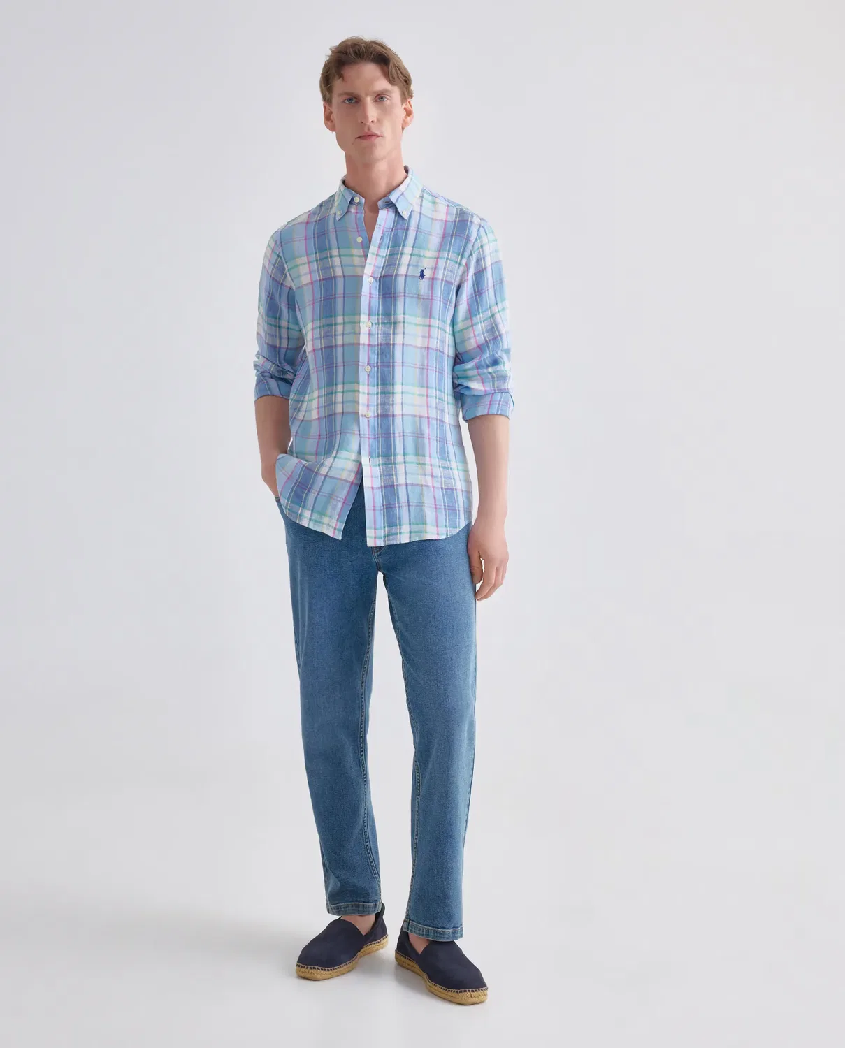 Мужская рубашка из льна с клетчатым принтом Classic Fit Polo Ralph Lauren, Multicolor — фото 2
