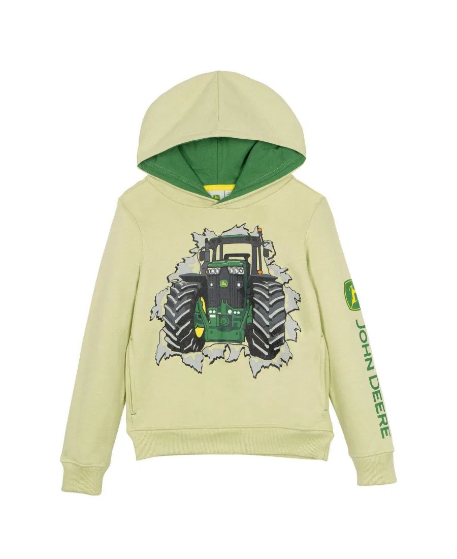 Детский худи из флиса с принтом John Deere, Olive Dark Green